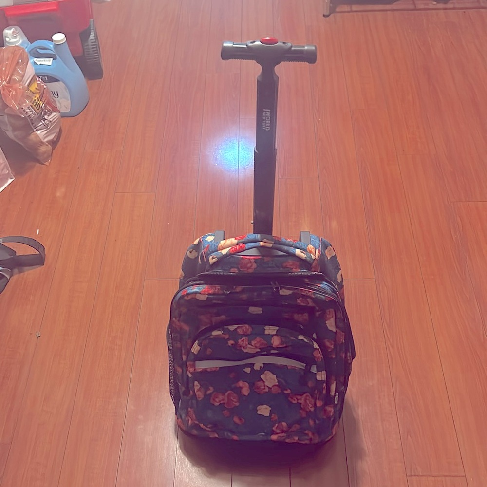 Girls Rolling backpack blue with flowers